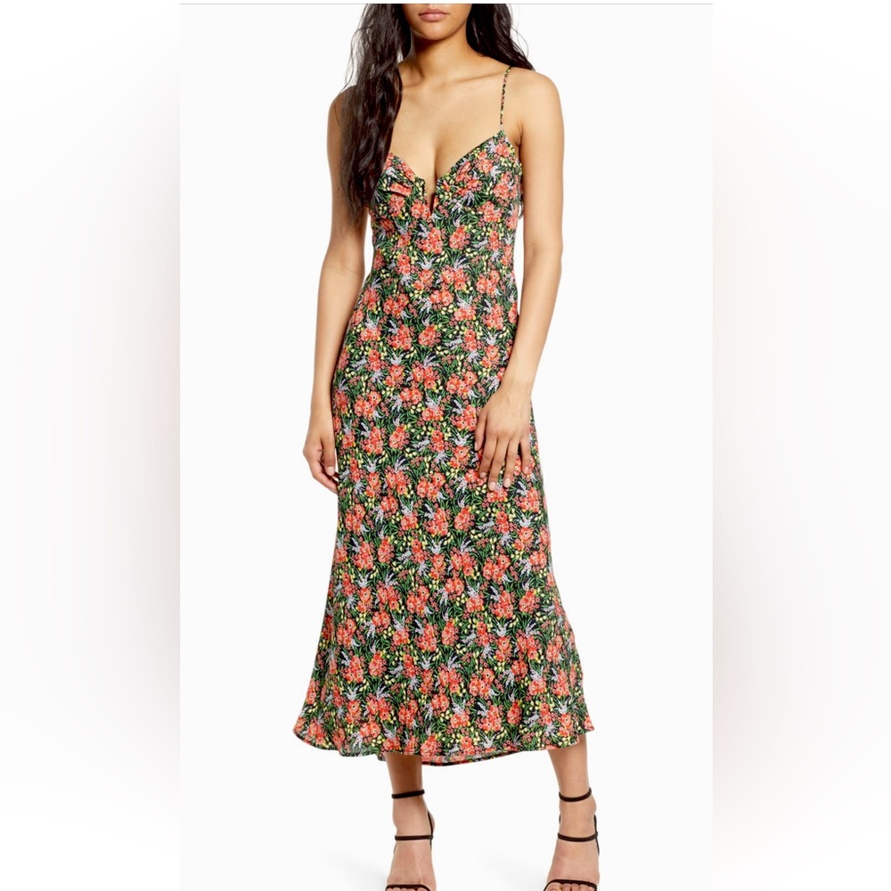 Floret Studios Floral Notched Maxi Dress